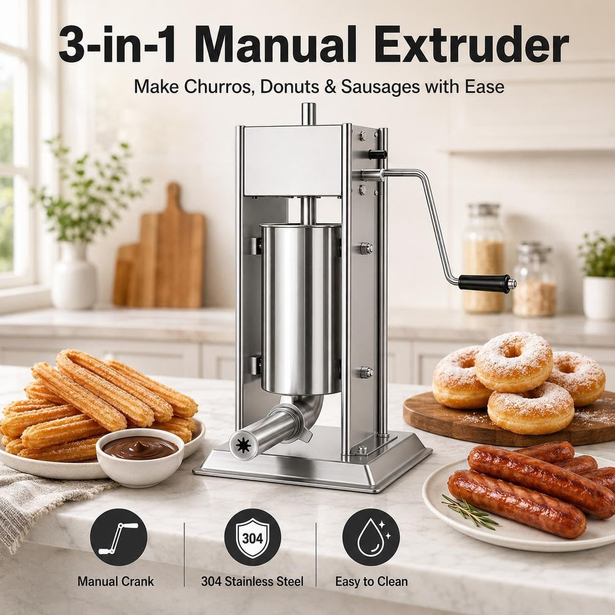 Manual Churro Maker & Sausage Filler, Stainless Steel D75690