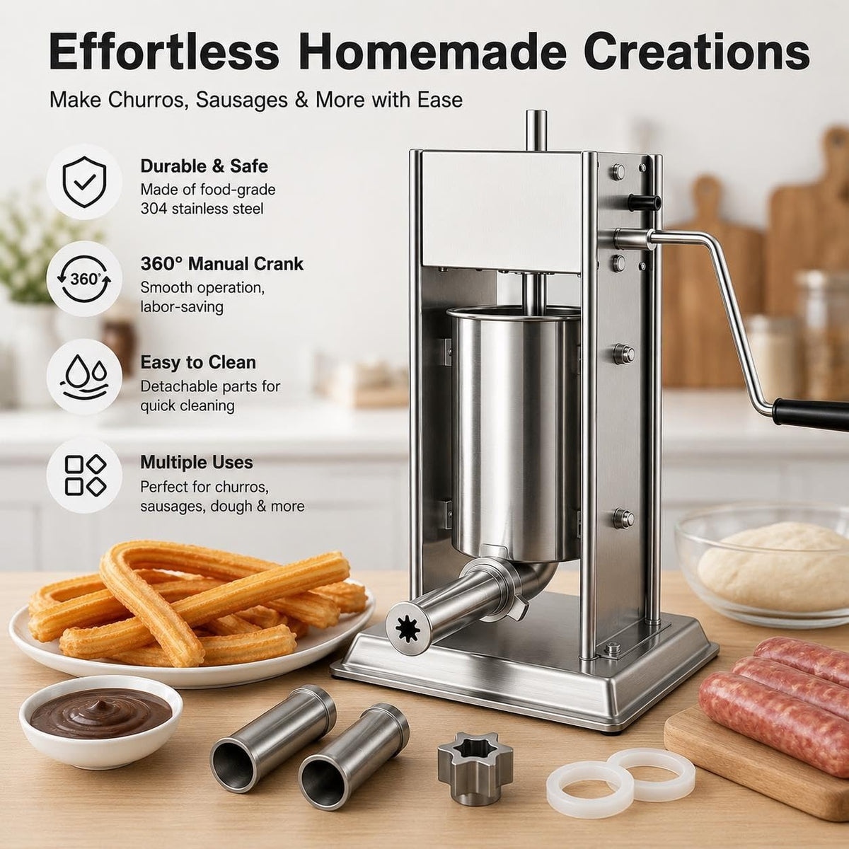 Manual Churro Maker & Sausage Filler, Stainless Steel D75690