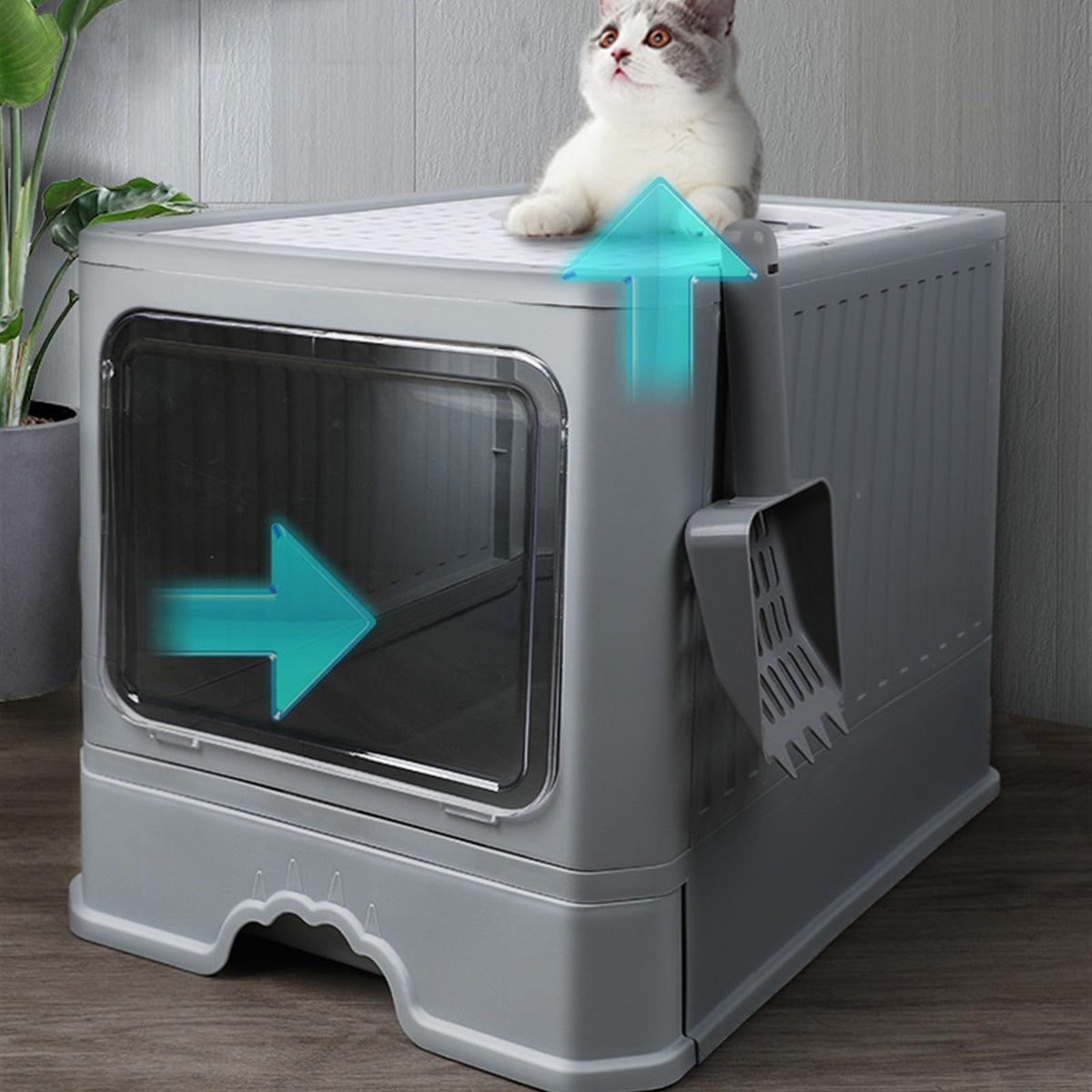 Enclosed Foldable Cat Litter Box with Lid D28133