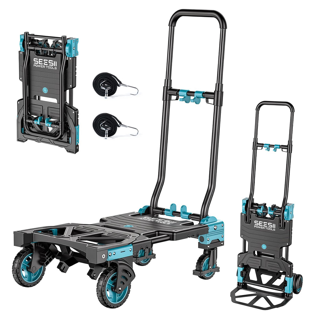 2-in-1 Folding Hand Truck, 330lb Dolly Cart with Wheels, Blue Z411