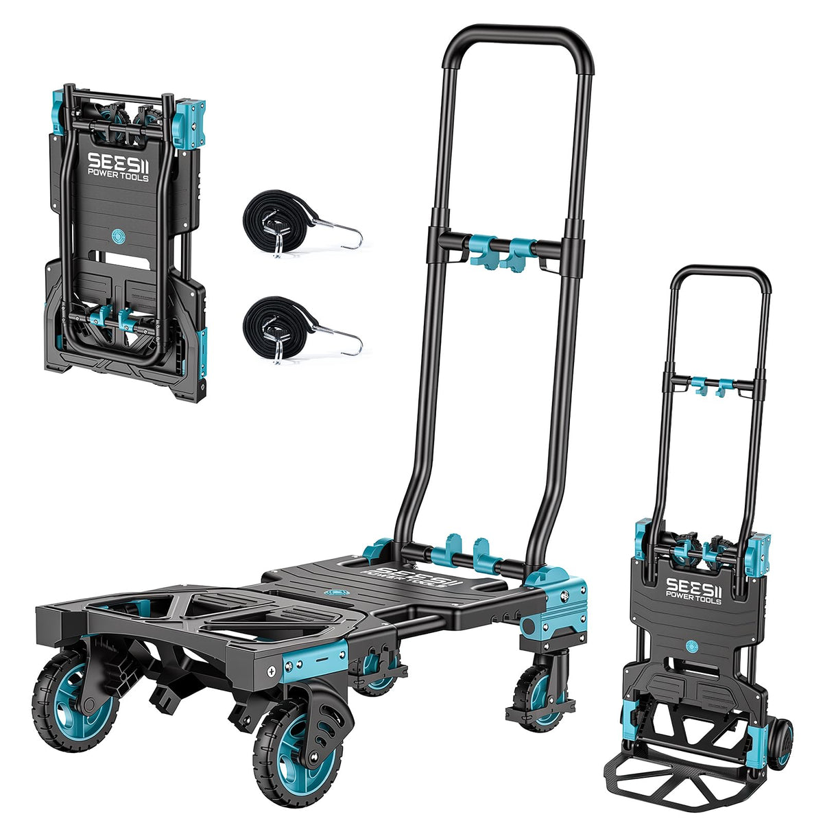 2-in-1 Folding Hand Truck, 330lb Dolly Cart with Wheels, Blue Z411