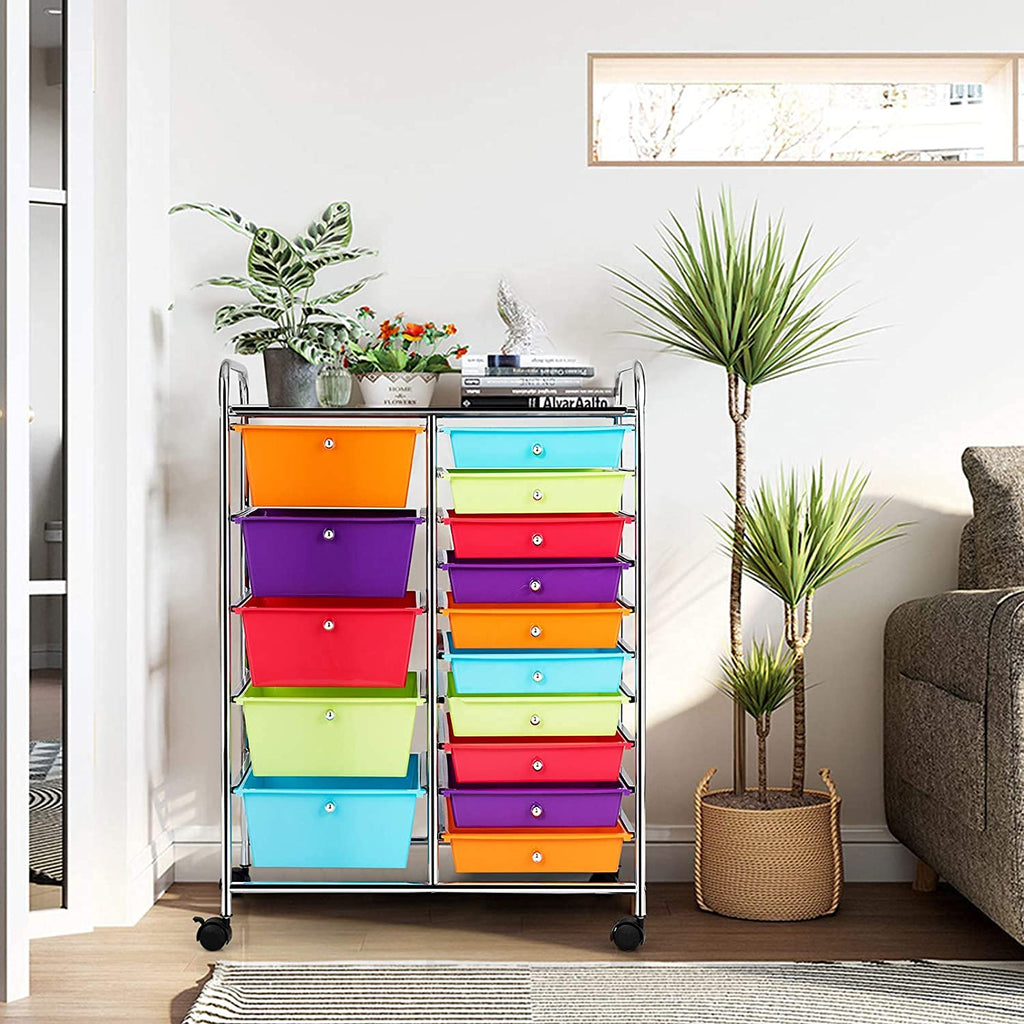 15 Drawer Rolling Plastic Storage Organizer Cart X26383