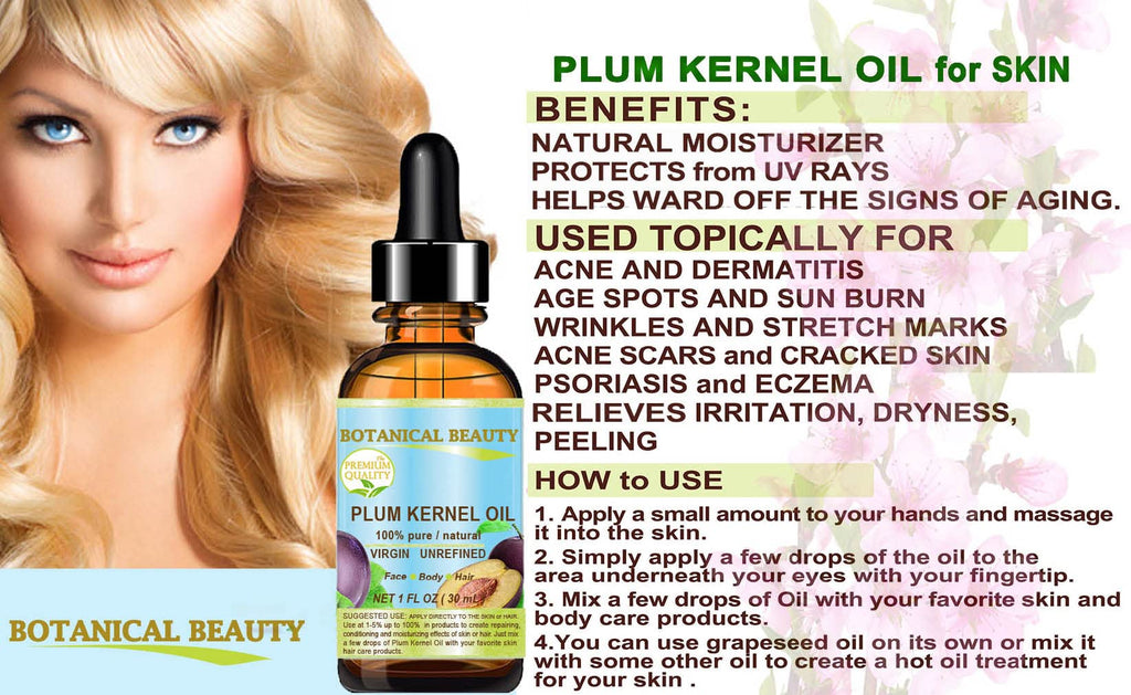 100% Pure Natural Virgin Unrefined Cold Pressed Plum Kernel Oil 1 oz S302
