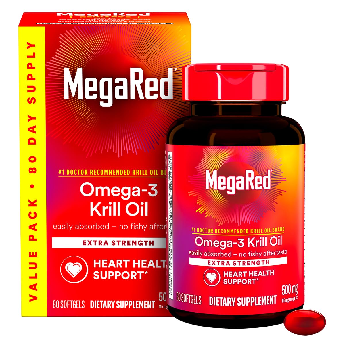 500mg Omega-3 Krill Oil Softgels 80 Count 2 Pack L3647