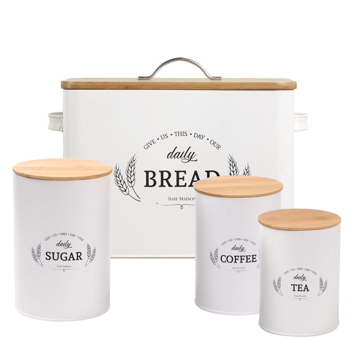 Extra Large White Farmhouse Bread Box with Canisters Set of 3 E879989