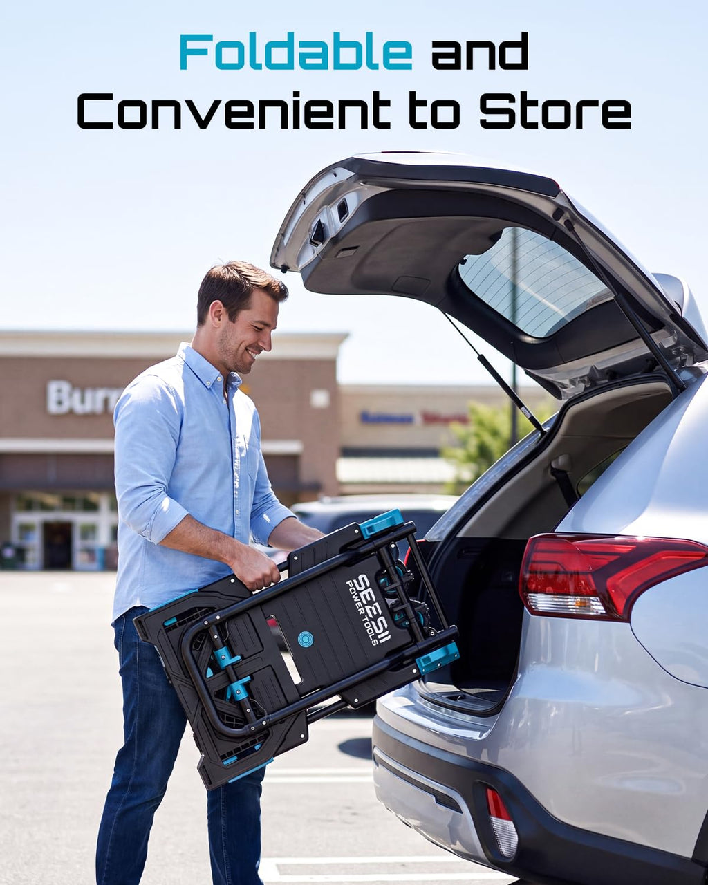 2-in-1 Folding Hand Truck, 330lb Dolly Cart with Wheels, Blue Z411