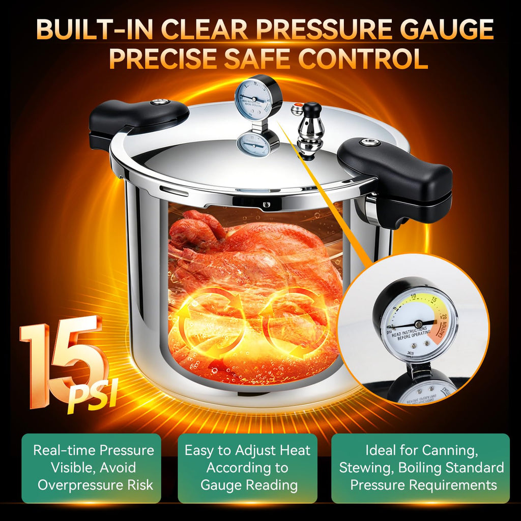 23-24QT Aluminum Pressure Cooker with Pressure Gauge I7047