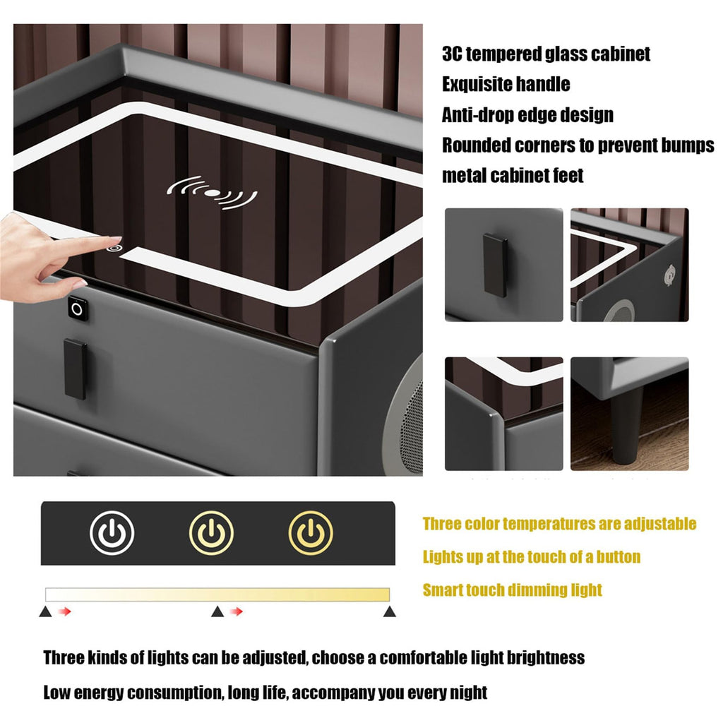 Pink 3 Drawer LED Nightstand with Wireless Charging M5316