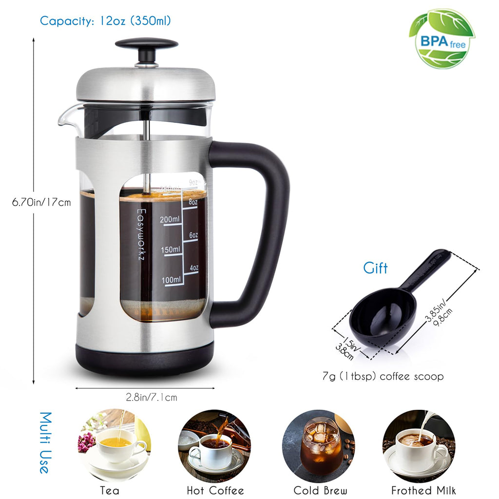 Stainless Steel French Press 12 oz with Measuring Coffee Spoon M46033