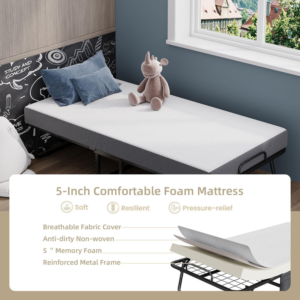 Folding Bed with Mattress 75 x 31 Inch Twin Size S28874