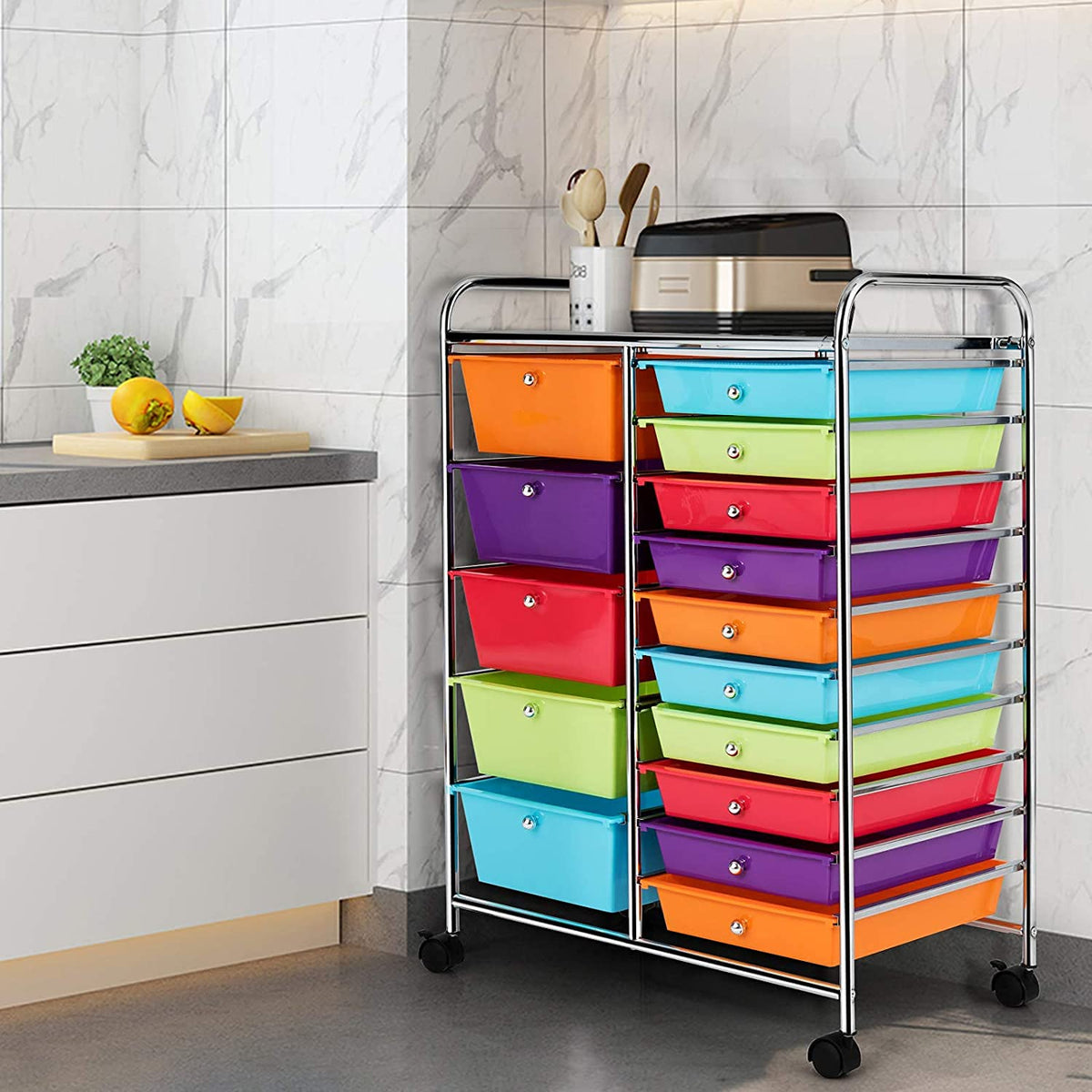 15 Drawer Rolling Plastic Storage Organizer Cart X26383