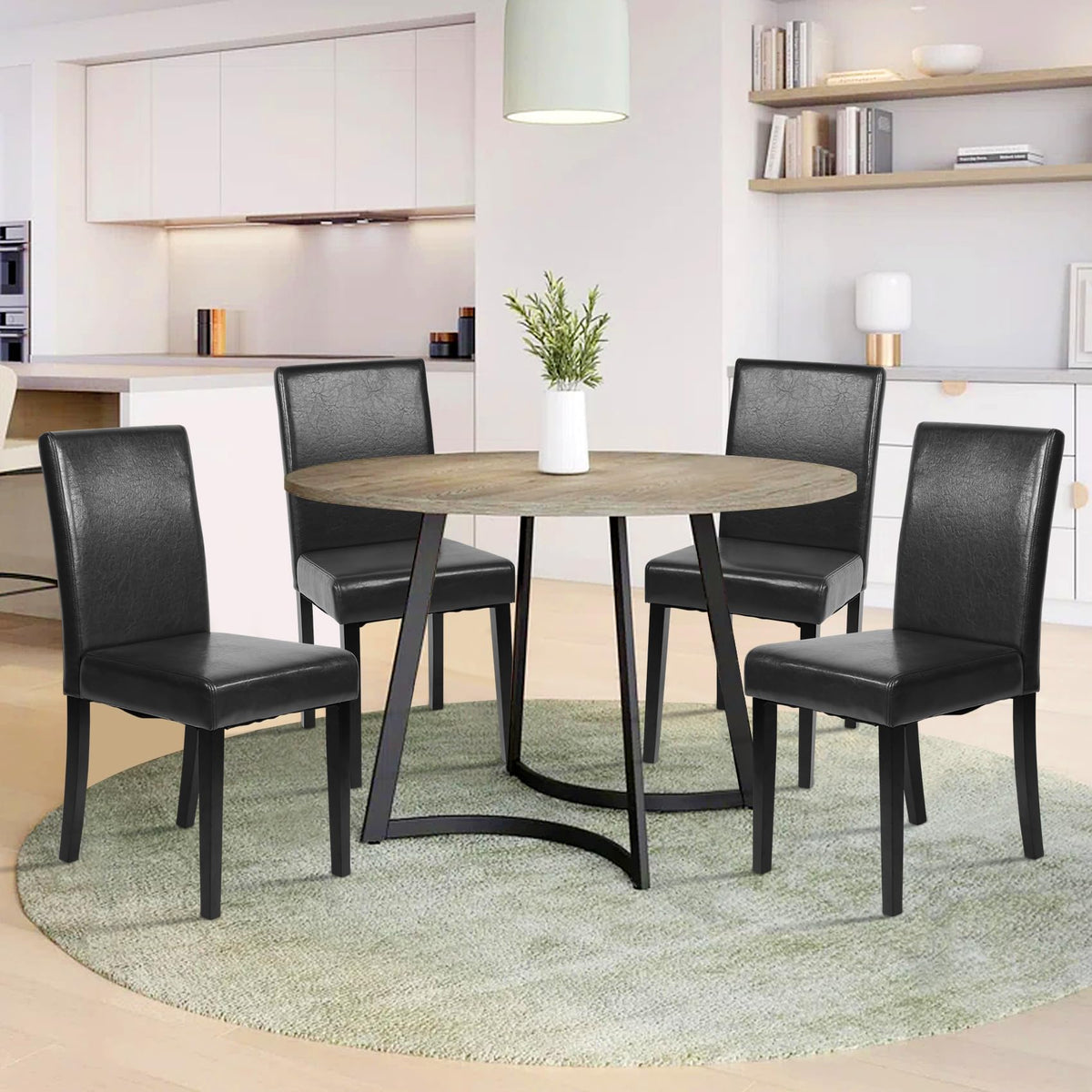 Black Faux Leather Upholstered Dining Chairs Set of 4 R581
