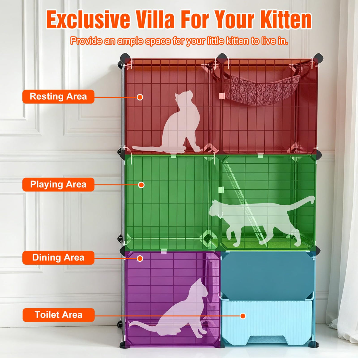 3-Tier Cat Cage with Litter Box, Hammock & Ladders H419