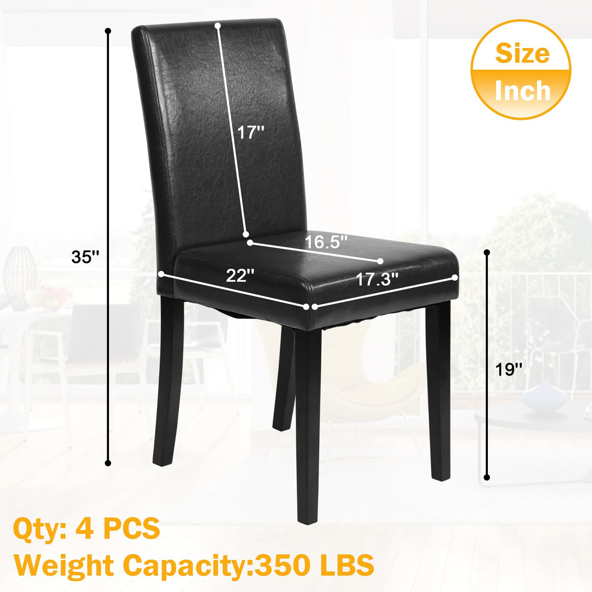 Black Faux Leather Upholstered Dining Chairs Set of 4 R581