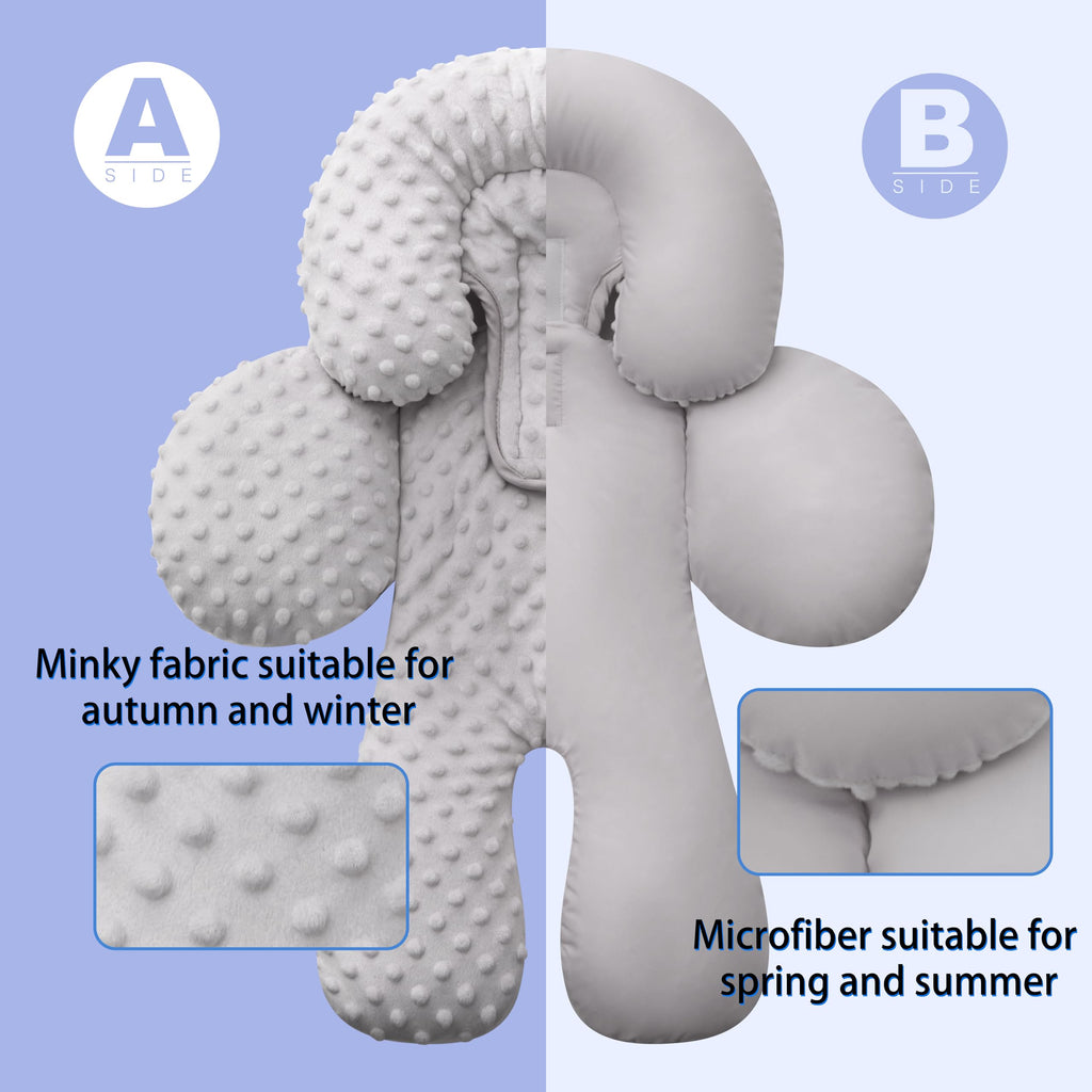 Infant Car Seat Head Neck Body Support, Ultra-Soft Minky Microfiber, 2-in-1 Reversible, Gray Q67539