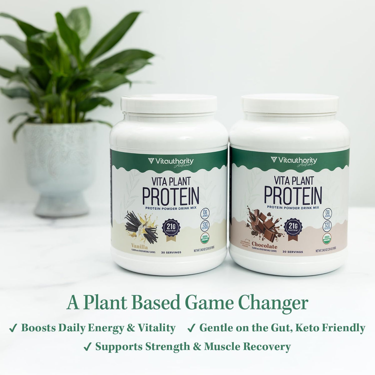 Plant Based Vegan Protein Powder with BCAAs & MCTs, Vanilla, 30 Servings K252