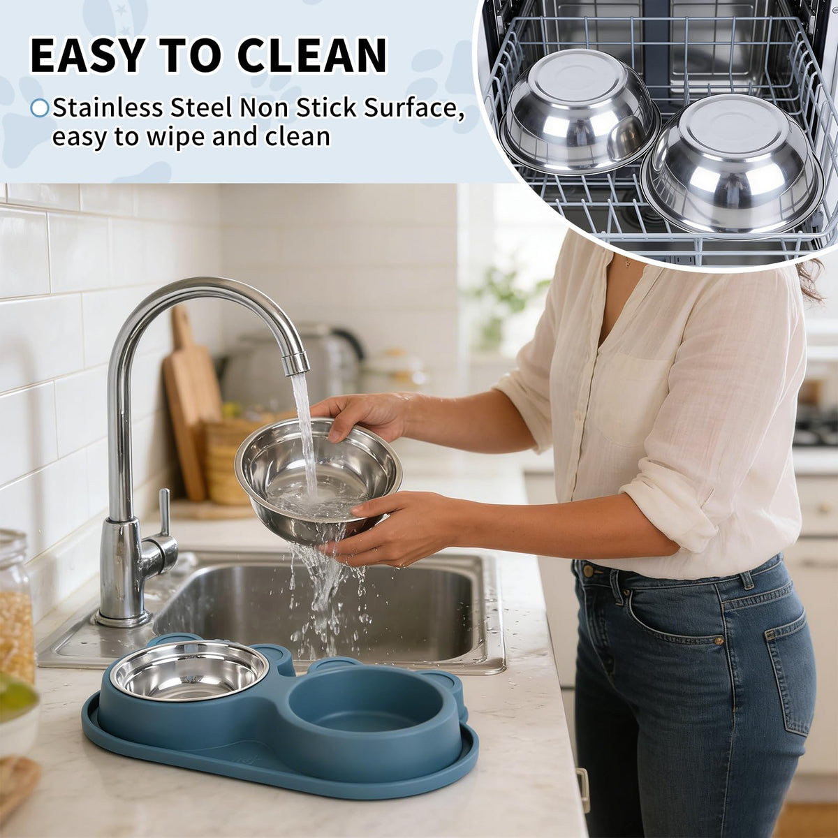 Stainless Steel Double Pet Bowls with Non-Slip Base K2765