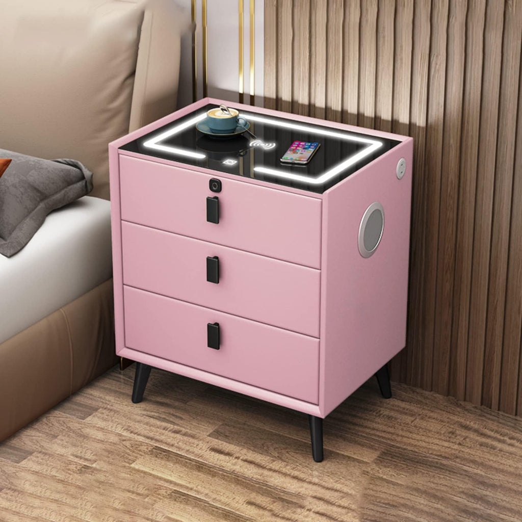 Pink 3 Drawer LED Nightstand with Wireless Charging M5316