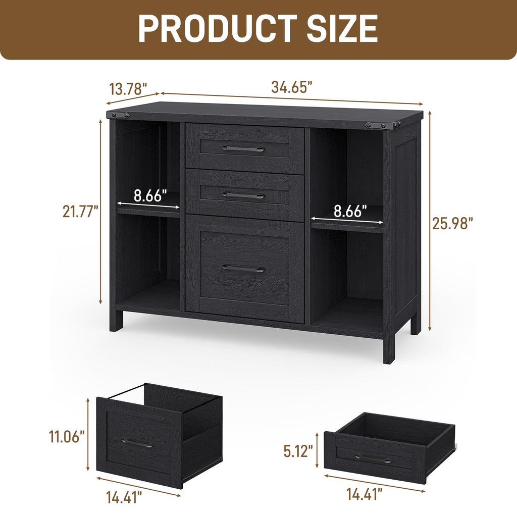 Black 3 Drawer Wood File Cabinet with Adjustable Shelves Z504253