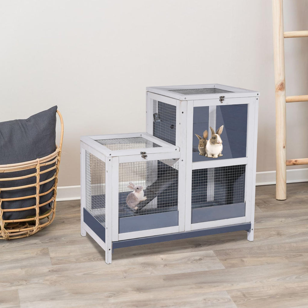 2-Story Wooden Small Animal Cage with Removable Tray and Ramp Q206