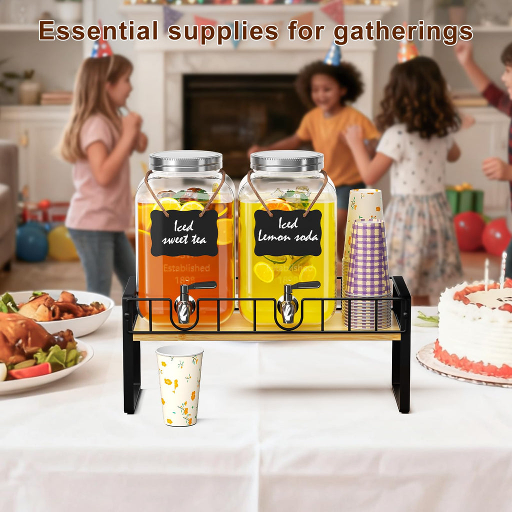 2 Pack 1 Gallon Glass Beverage Dispenser with Spigot and Ice Core Z33235
