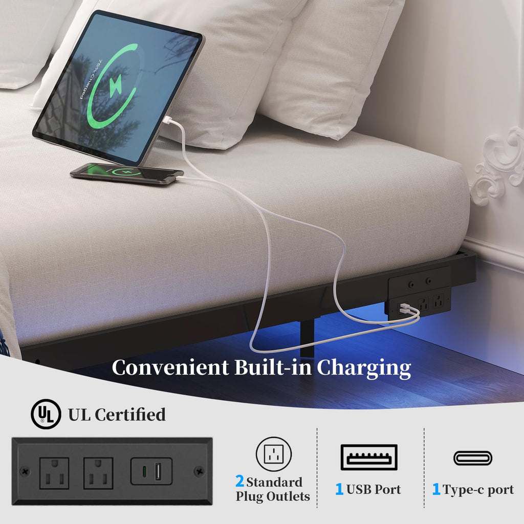 Full Size Metal Floating Bed Frame with LED Lights K942