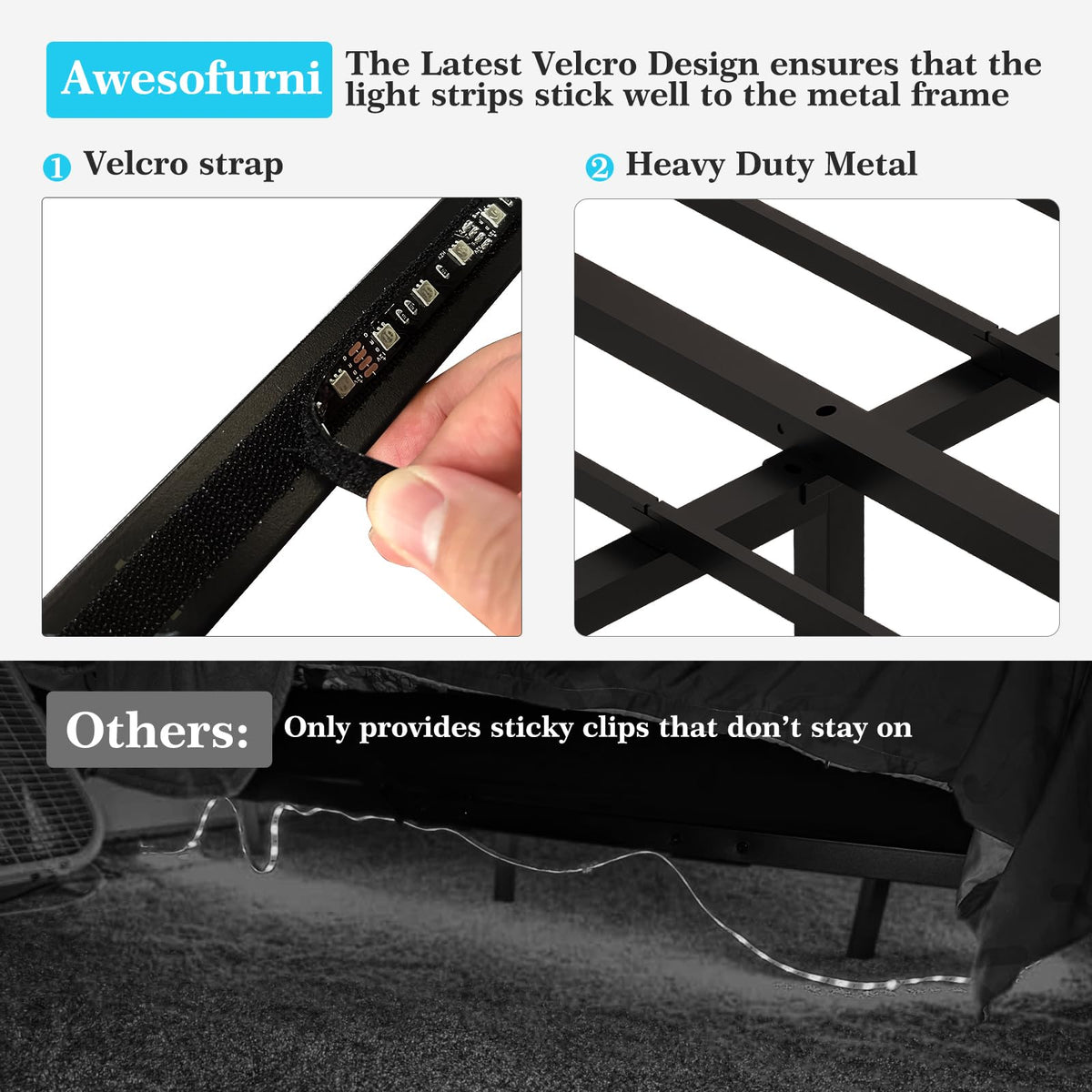 Full Size Metal Floating Bed Frame with LED Lights K942