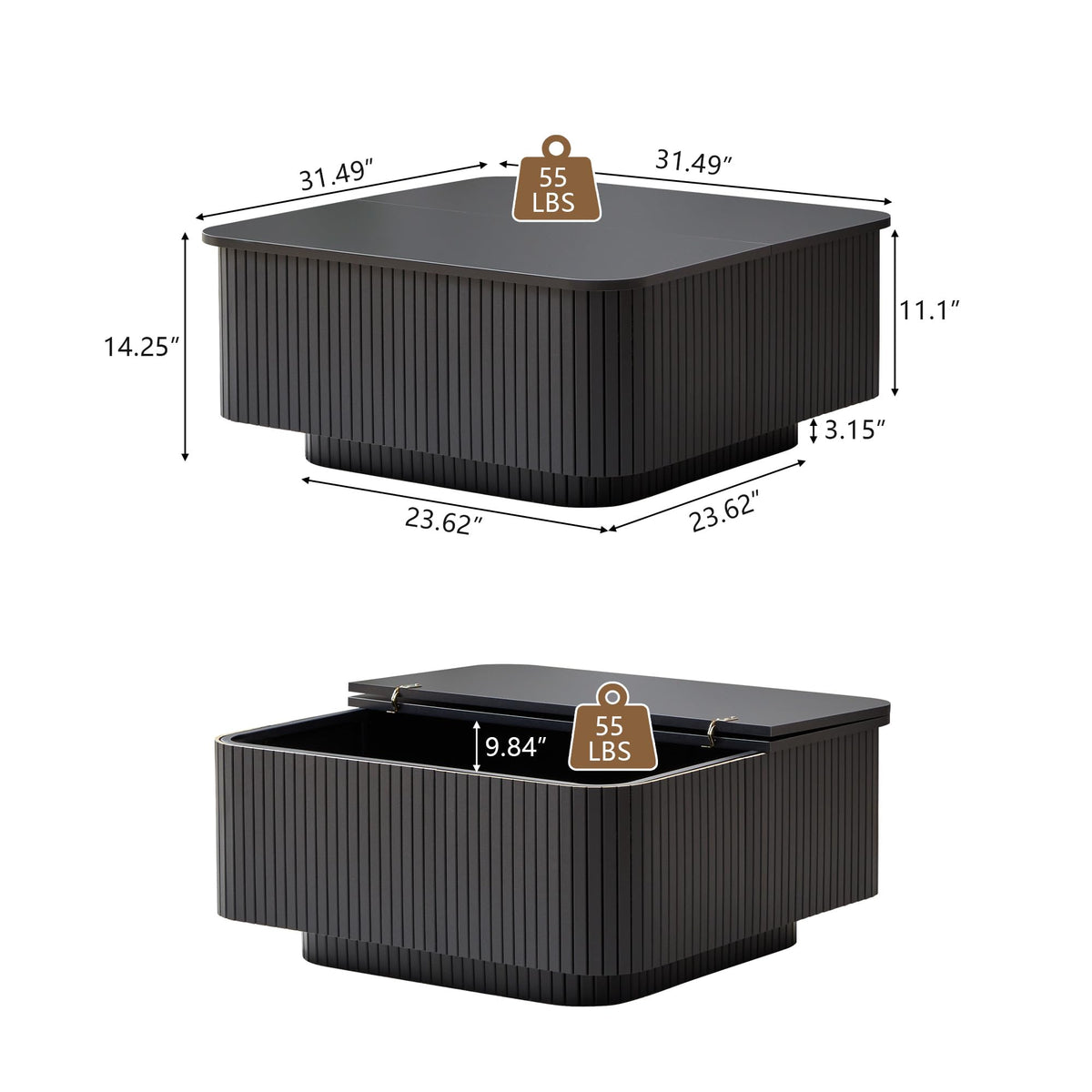 31.5" Square Coffee Table with Storage Y241