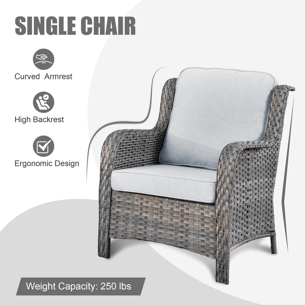 5 Piece Wicker Sofa Set with Fire Pit Table A5715