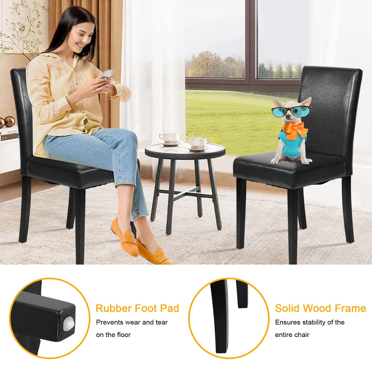 Black Faux Leather Upholstered Dining Chairs Set of 4 R581