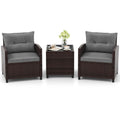 3 Pieces PE Rattan Wicker Outdoor Sofa Set with Cushion and Tempered Glass Tabletop W747