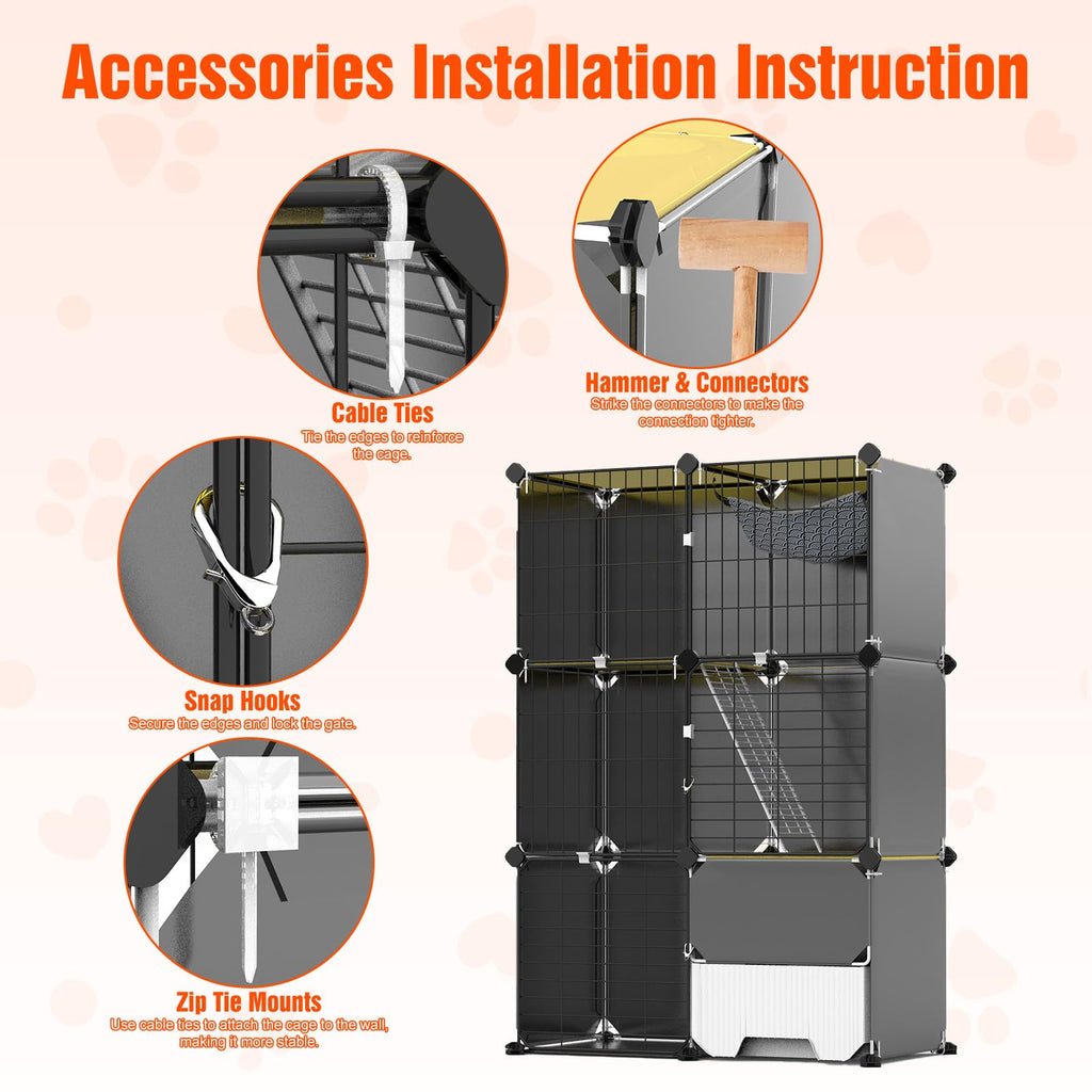 3-Tier Cat Cage with Litter Box, Hammock & Ladders H419