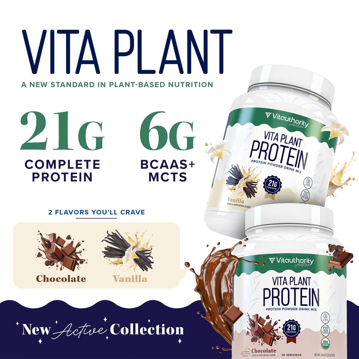 Plant Based Vegan Protein Powder with BCAAs & MCTs, Vanilla, 30 Servings K252