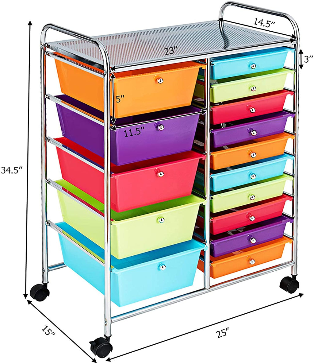 15 Drawer Rolling Plastic Storage Organizer Cart X26383