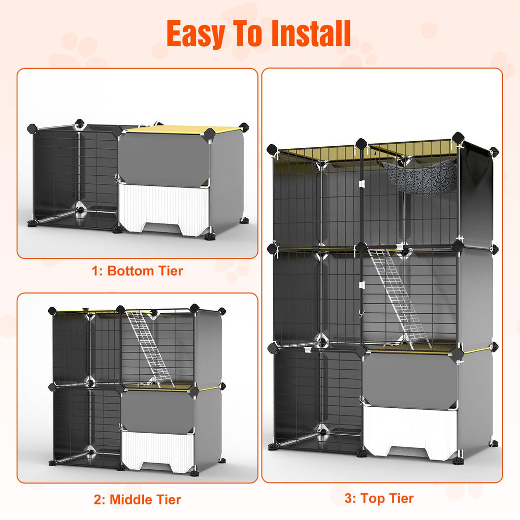 3-Tier Cat Cage with Litter Box, Hammock & Ladders H419