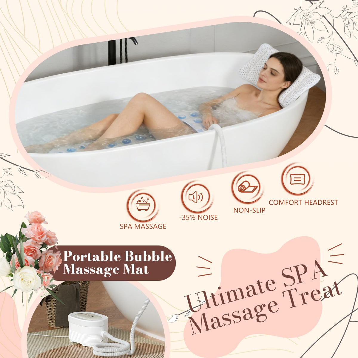 Heated Bubble Bath Mat with Remote Control U766