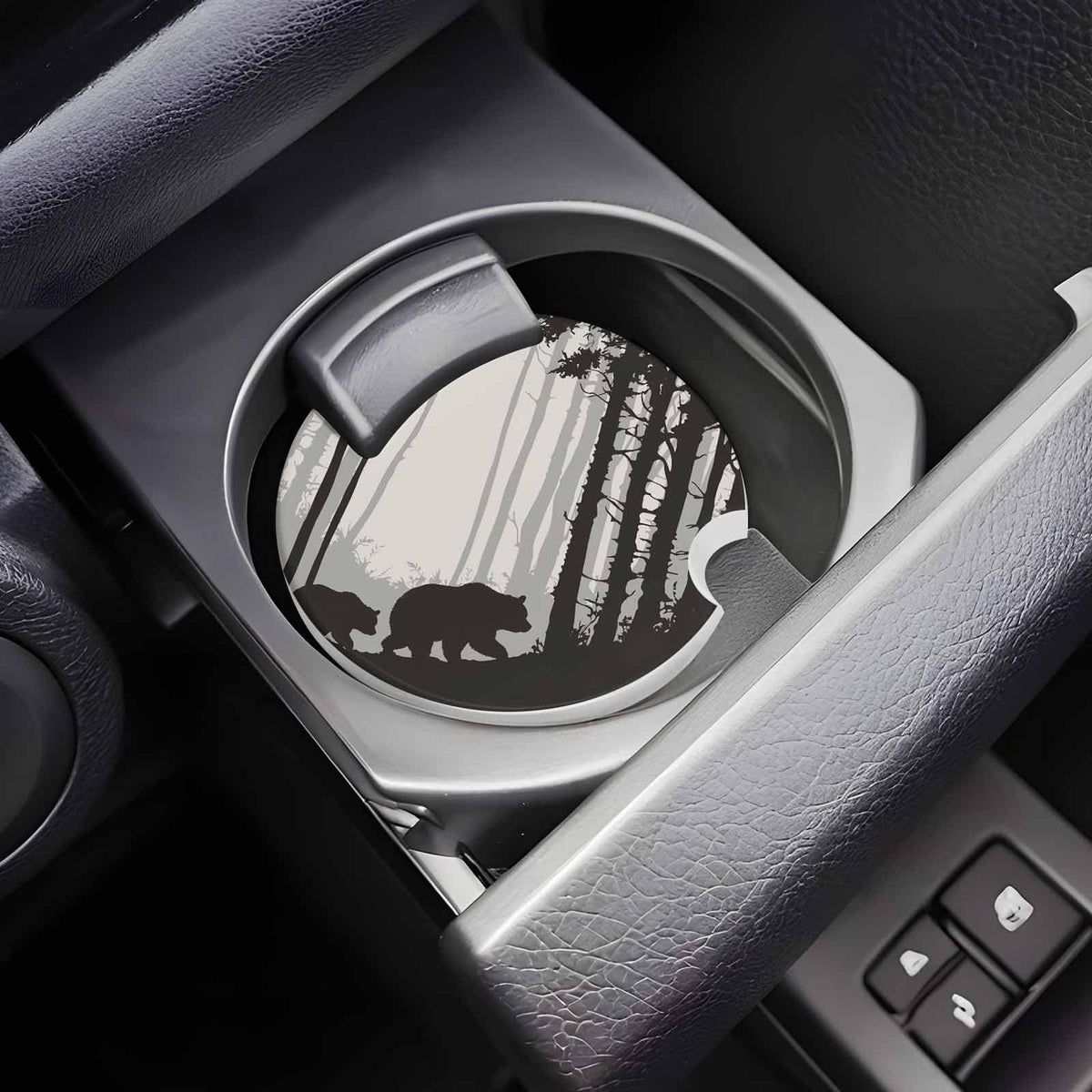 Black Gray Ceramic Car Cup Holder Coasters 2 Pack S165