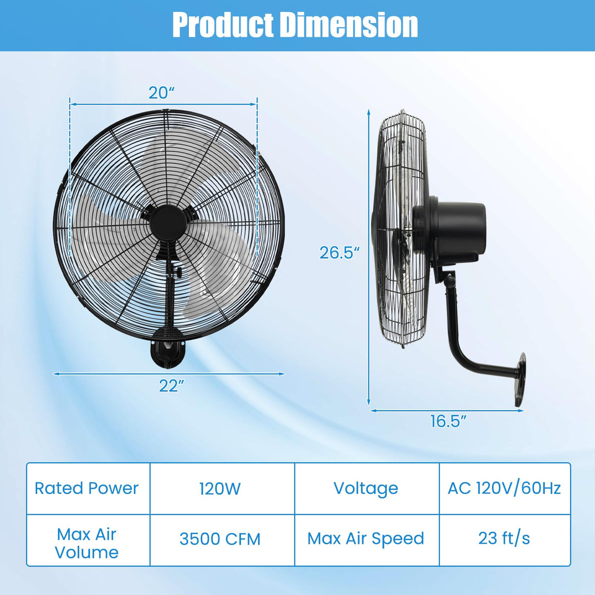 20 Inch Oscillating Wall Fan Y66815