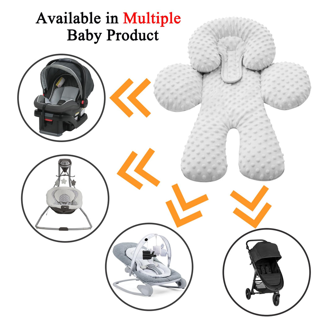 Infant Car Seat Head Neck Body Support, Ultra-Soft Minky Microfiber, 2-in-1 Reversible, Gray Q67539