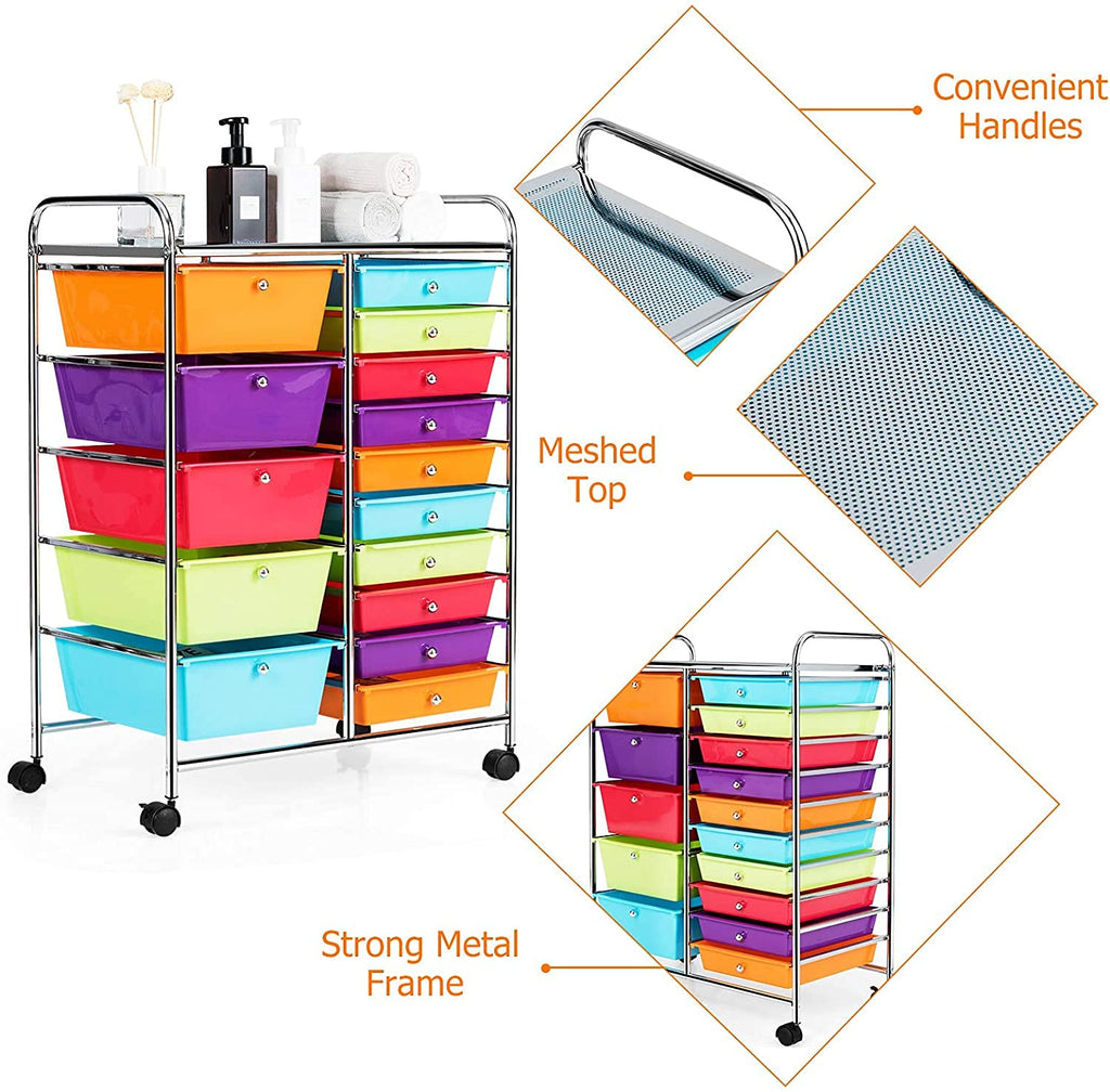 15 Drawer Rolling Plastic Storage Organizer Cart X26383