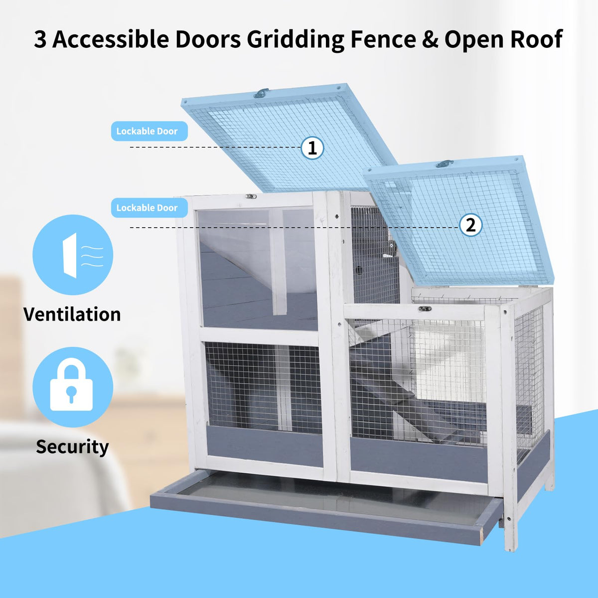 2-Story Wooden Small Animal Cage with Removable Tray and Ramp Q206