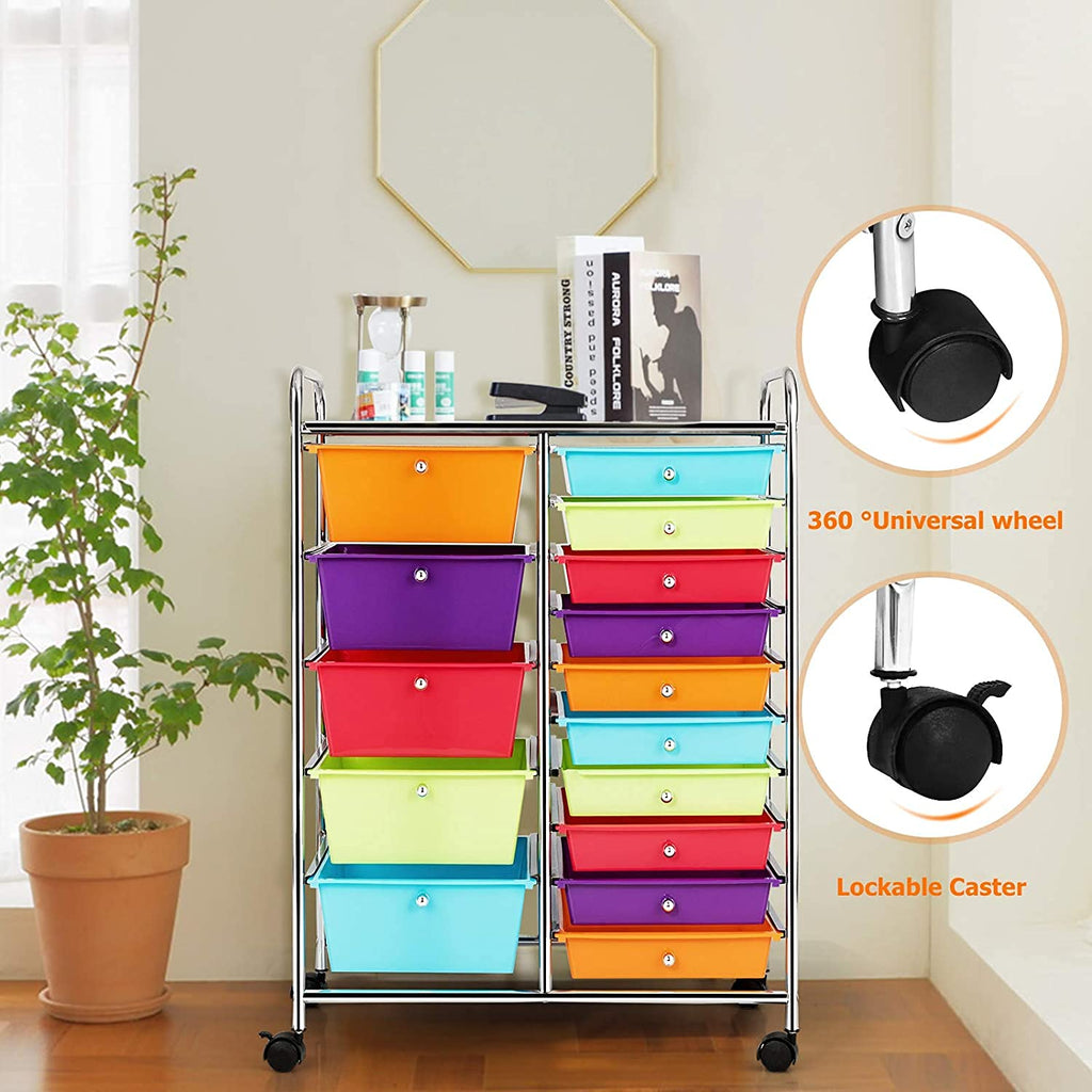 15 Drawer Rolling Plastic Storage Organizer Cart X26383
