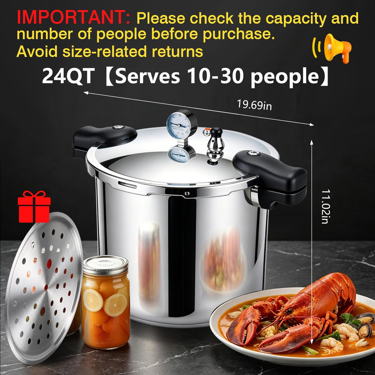 23-24QT Aluminum Pressure Cooker with Pressure Gauge I7047