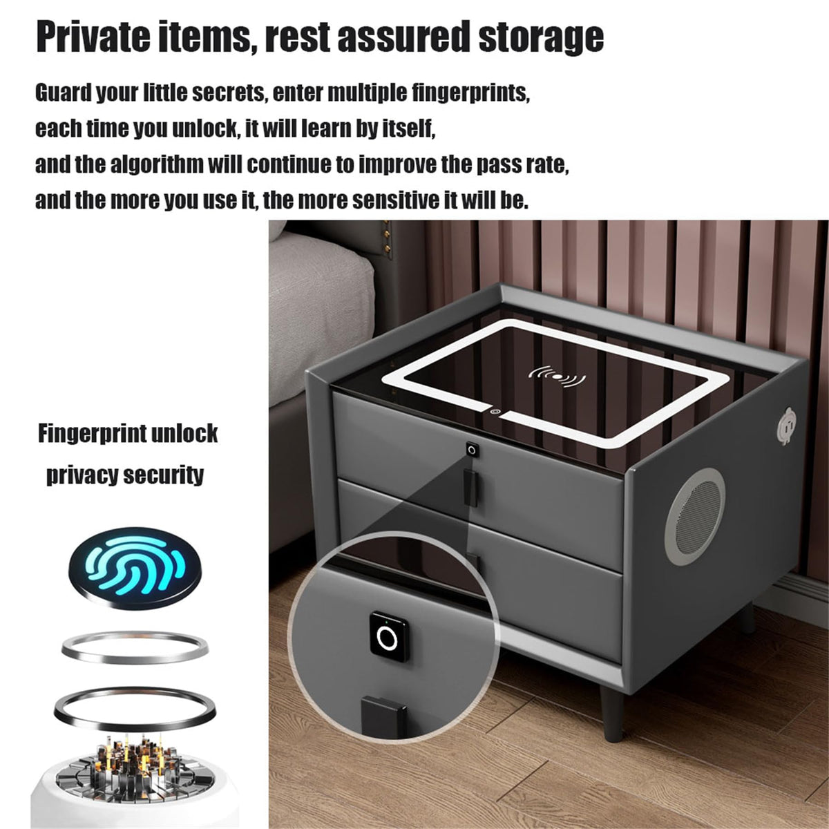 Pink 3 Drawer LED Nightstand with Wireless Charging M5316