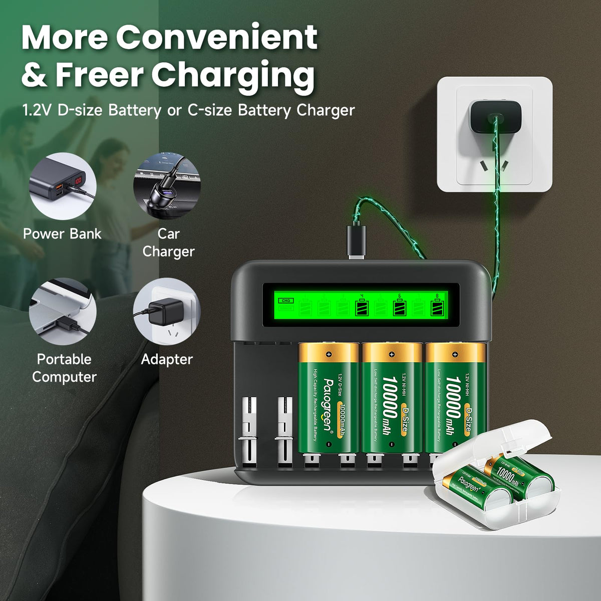 Rechargeable D Batteries with Charger W35350