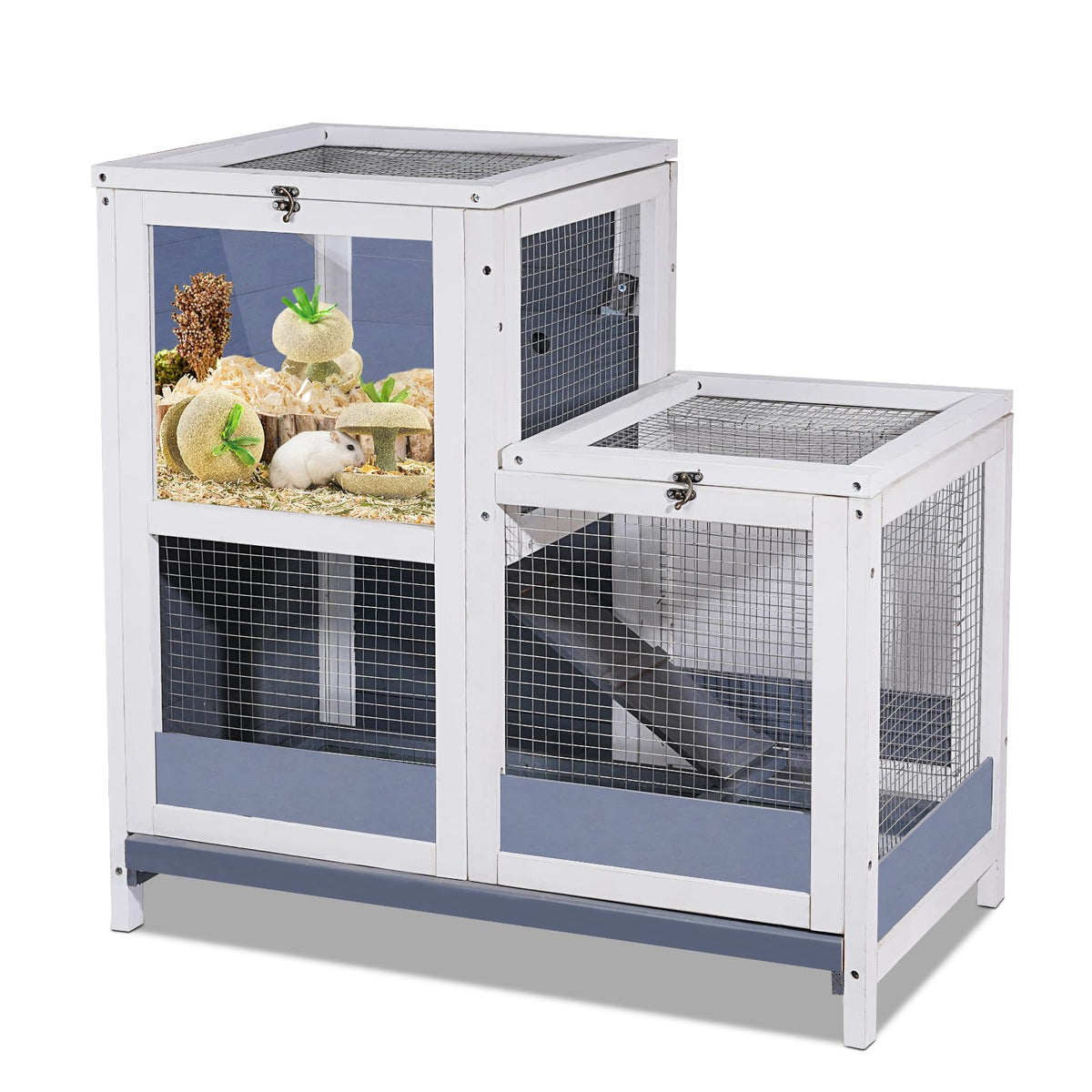 2-Story Wooden Small Animal Cage with Removable Tray and Ramp Q206