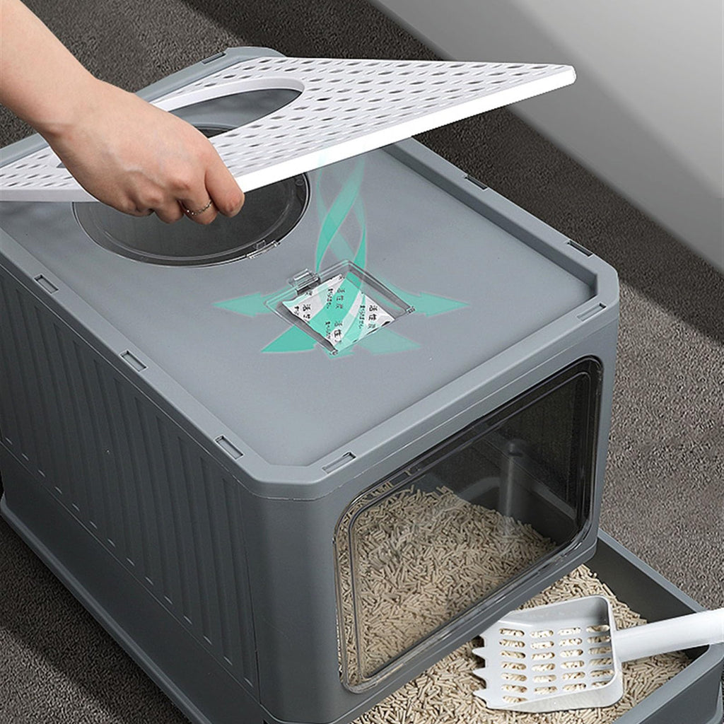 Enclosed Foldable Cat Litter Box with Lid D28133