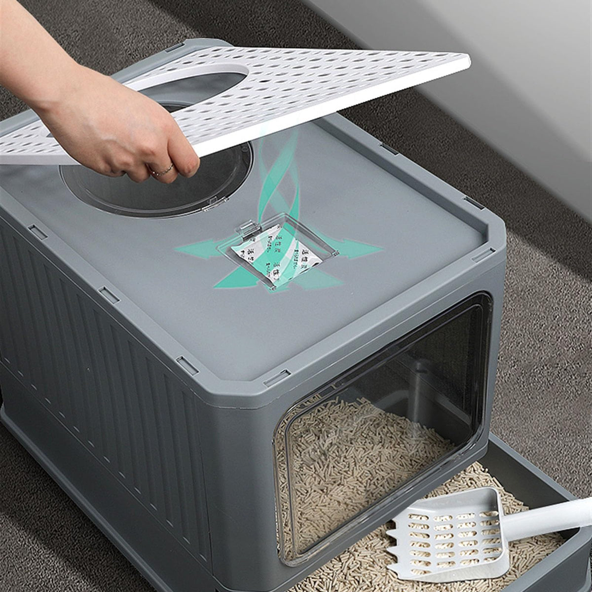 Enclosed Foldable Cat Litter Box with Lid D28133