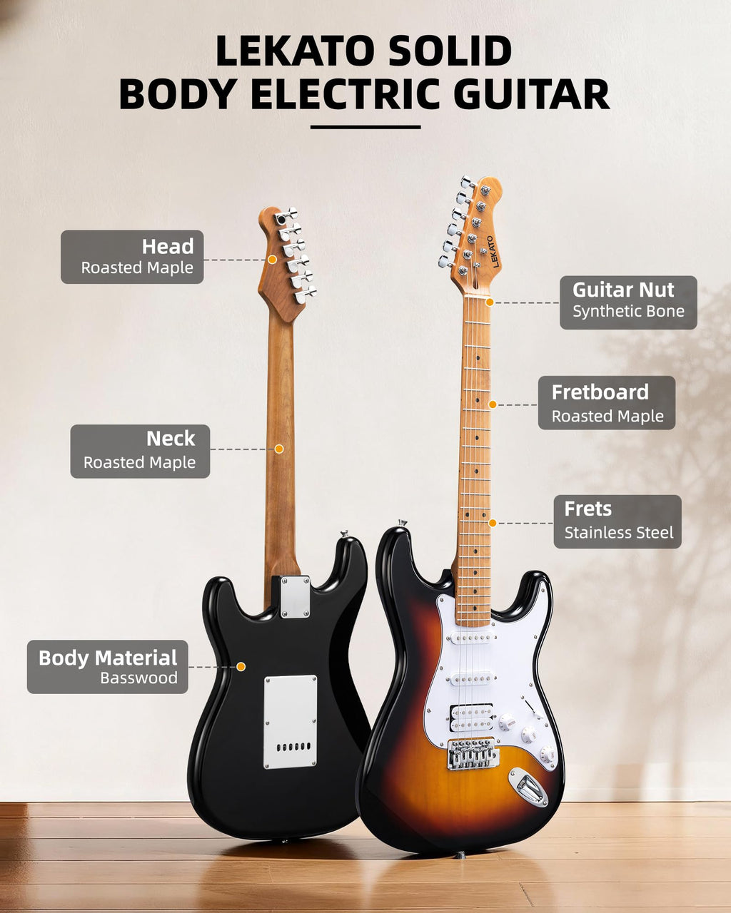 39 Inch HSS Electric Guitar Kit with 5W Mini Amp and Bag D9450