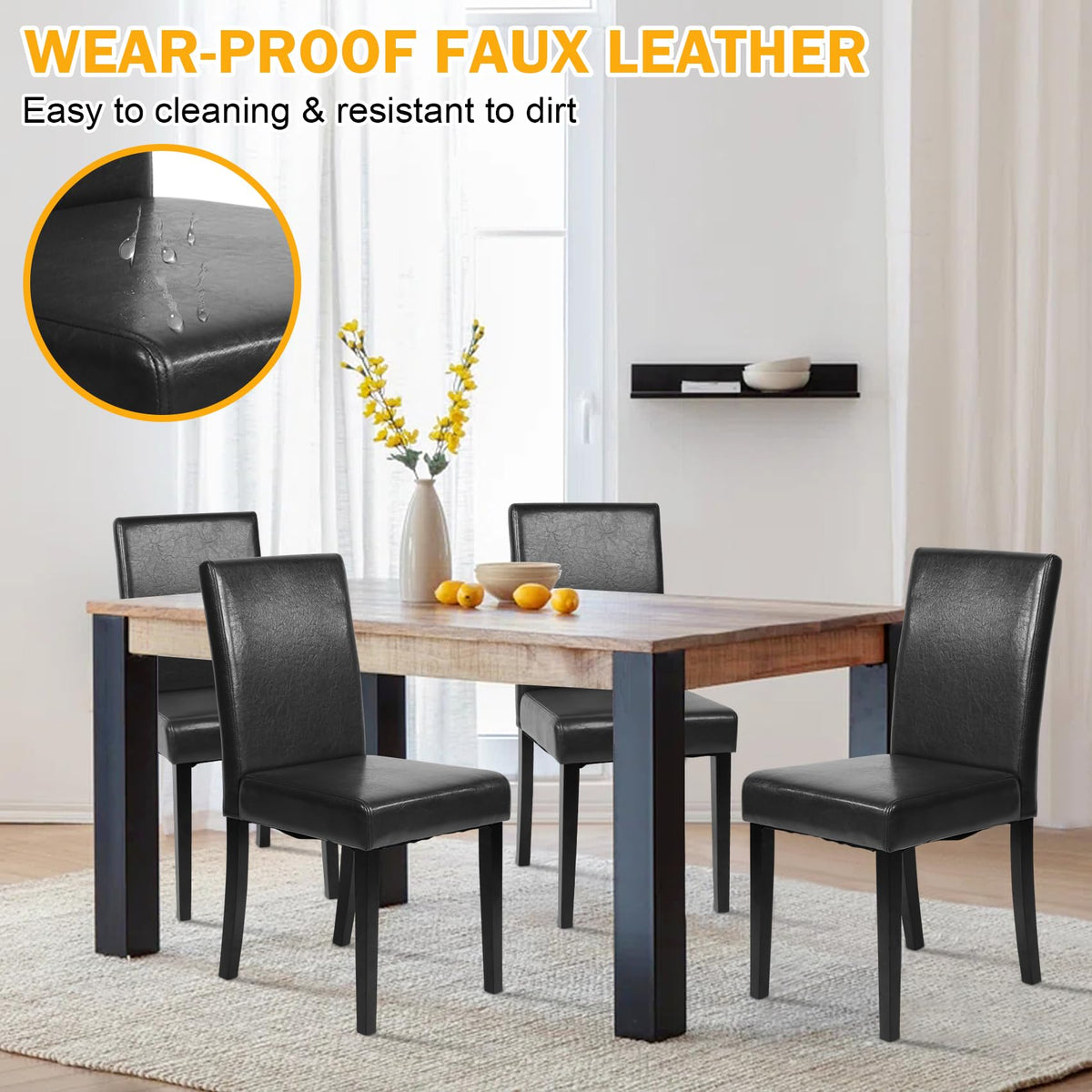 Black Faux Leather Upholstered Dining Chairs Set of 4 R581
